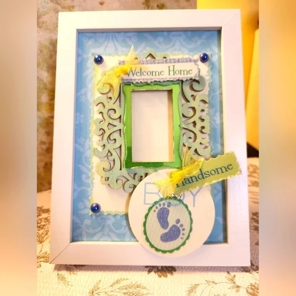 Handcrafted 3D Framed Design for Newborn Baby Boy, Hang or stand 5x7 - Picture 1 of 5